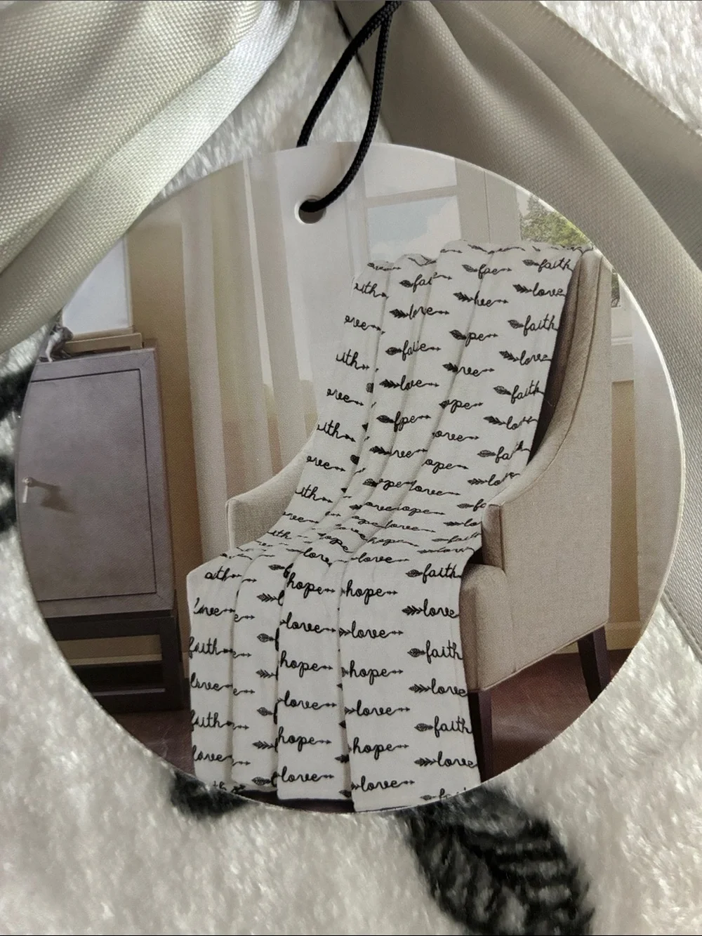 Plush White Throw Blanket with Black Script - Faith, Hope, & Love
